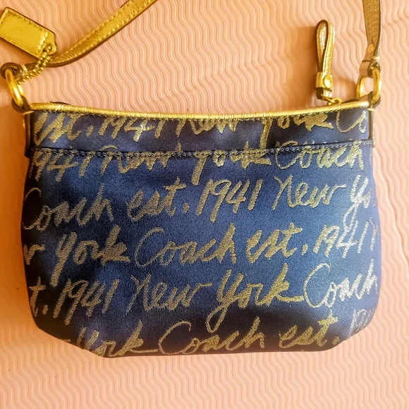 COACH Poppy Blue Gold New York Script Signature Heart Poppy Crossbody - Picture 5 of 14